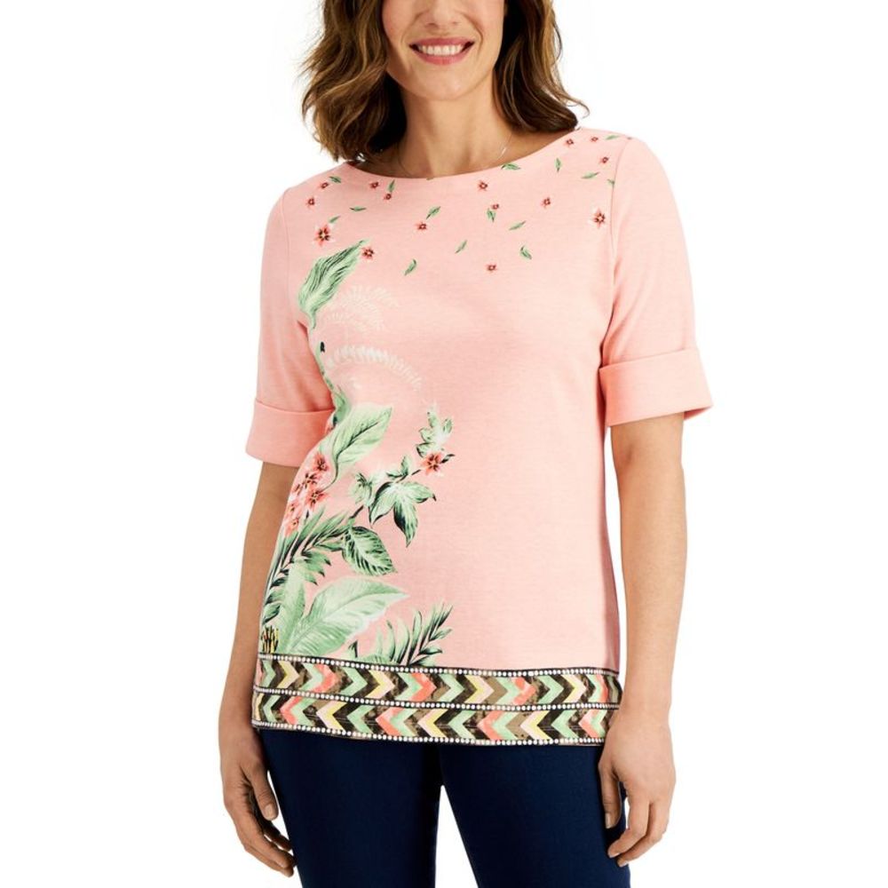 Karen Scott Petite Maui Oasis Boatneck Top